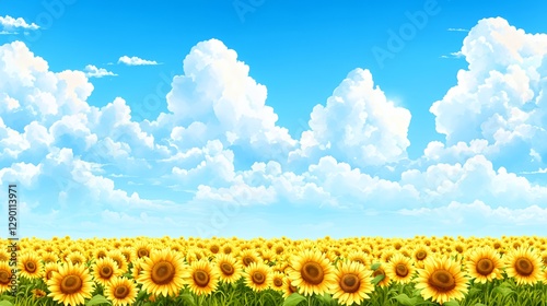 Vibrant Sunflower Field Under a Sunny Blue Sky