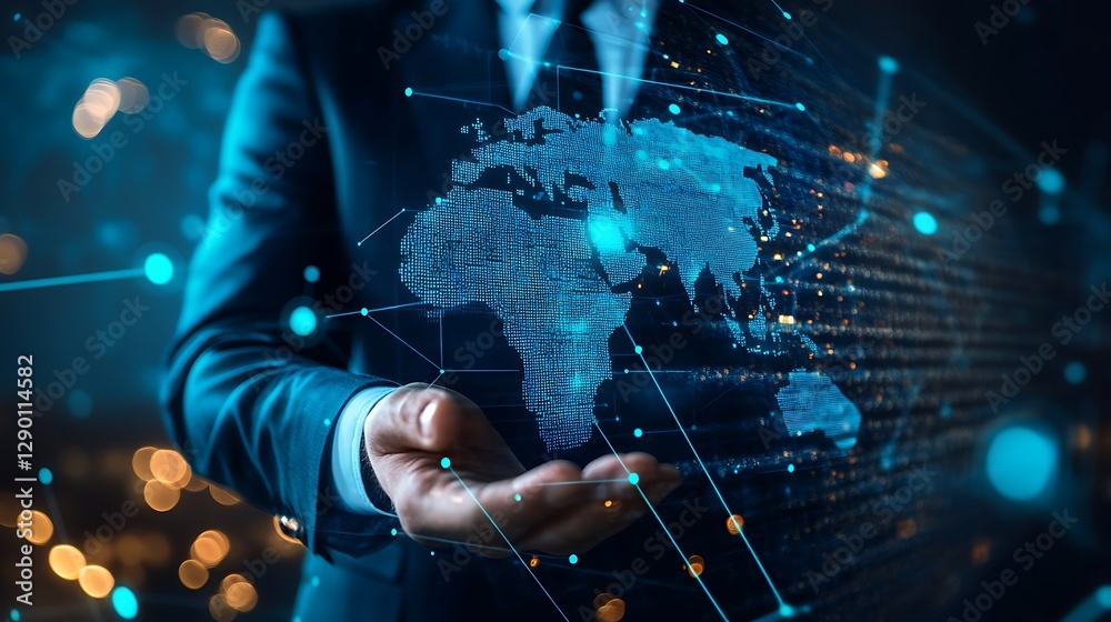 Businessman holding a digital global network. Businessman holding a digital global network.