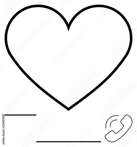 Heart outline paired with ringing phone receiver, highlighting love, relationships, and communication. Ideal for social media, dating apps, customer service, connection, affection support abstract