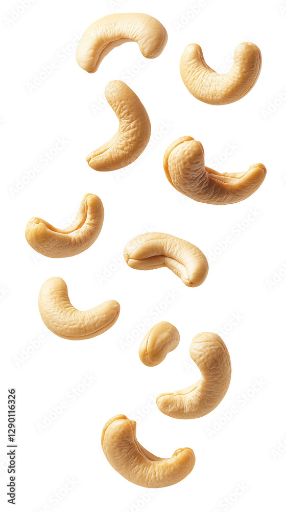 flying cashew nut isolated on transparent white background, clipping path flying cashew nut isolated on transparent white background, clipping path