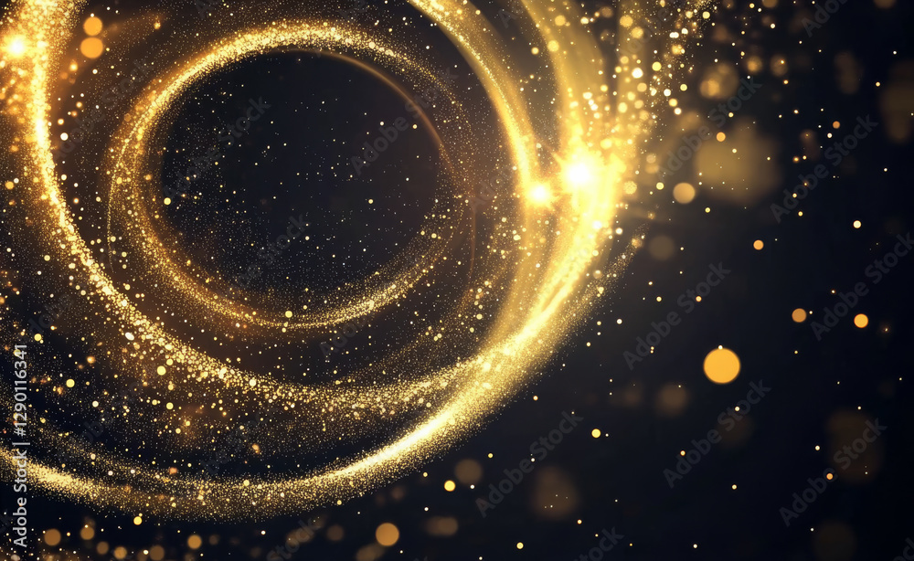 Abstract golden light effect of circle with sparkling particles Abstract golden light effect of circle with sparkling particles