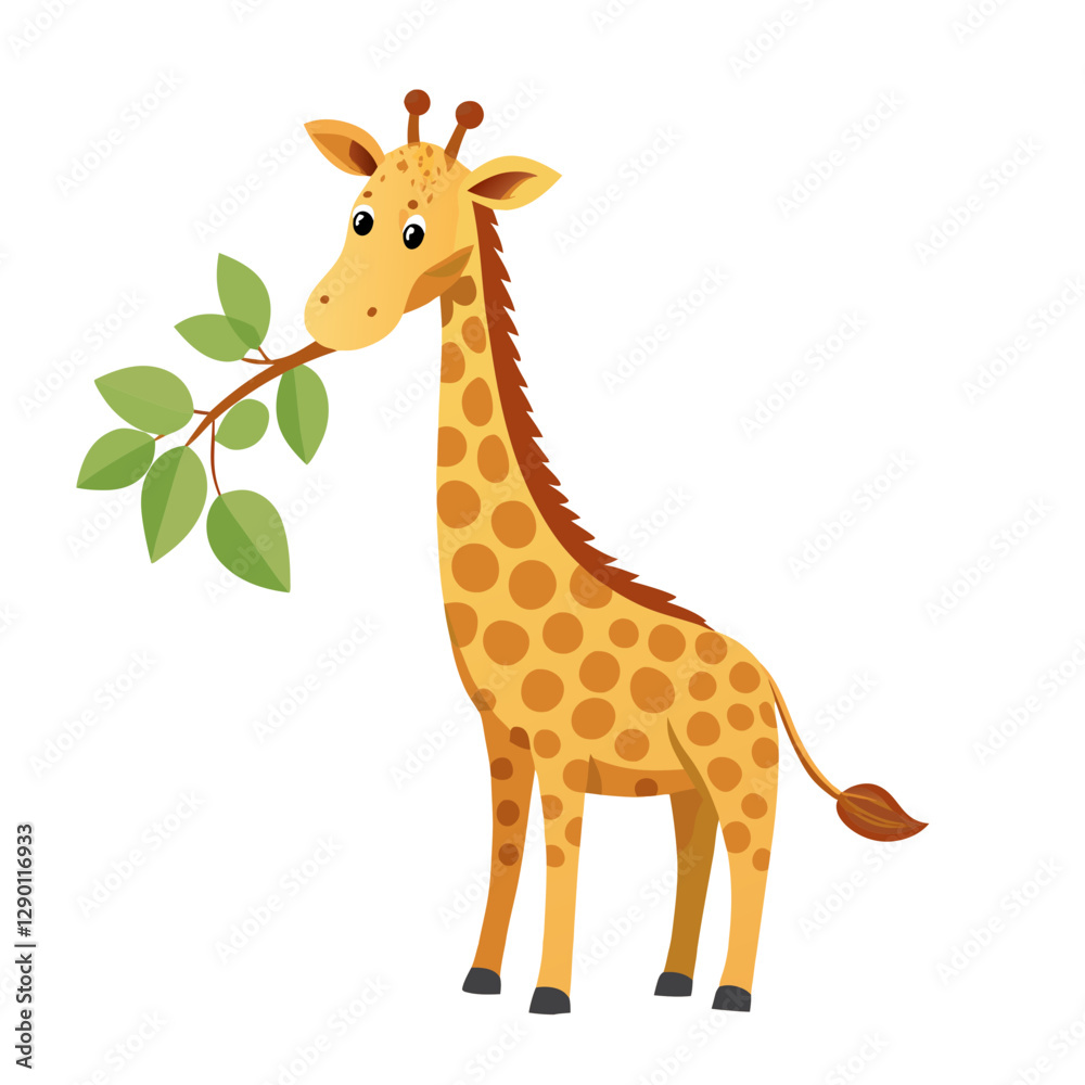Cute Giraffe with Long Neck Eating Leaves Cute Giraffe with Long Neck Eating Leaves