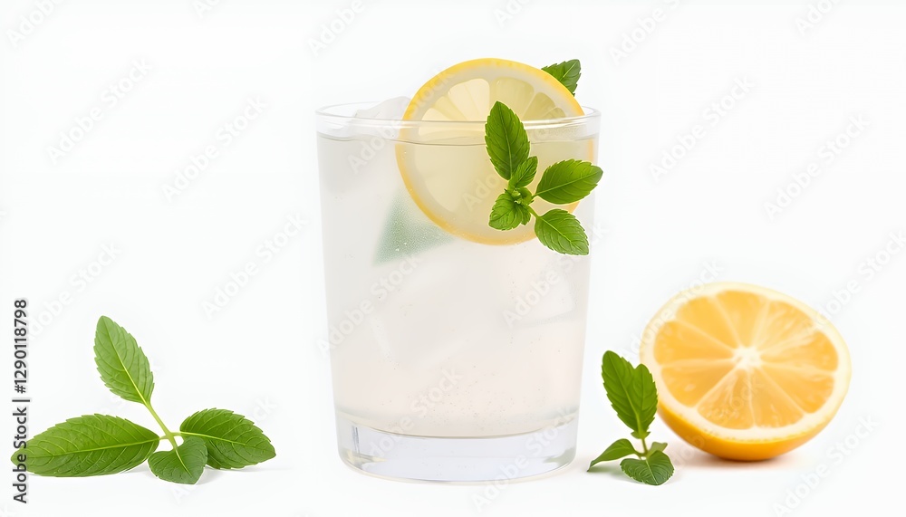 Fototapeta premium Refreshing Lemon-Mint Iced Beverage in Glass