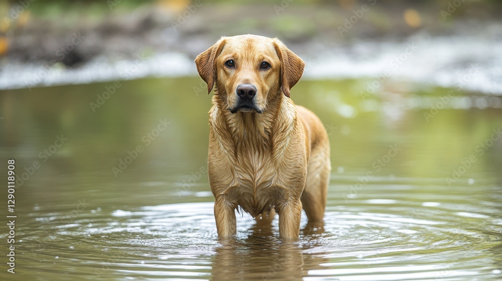 Labrador Retriever Standing in Shallow Water with Soft Ripples Labrador Retriever Standing in Shallow Water with Soft Ripples