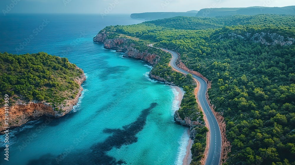 Obraz premium the winding road on the coast aerial view toned