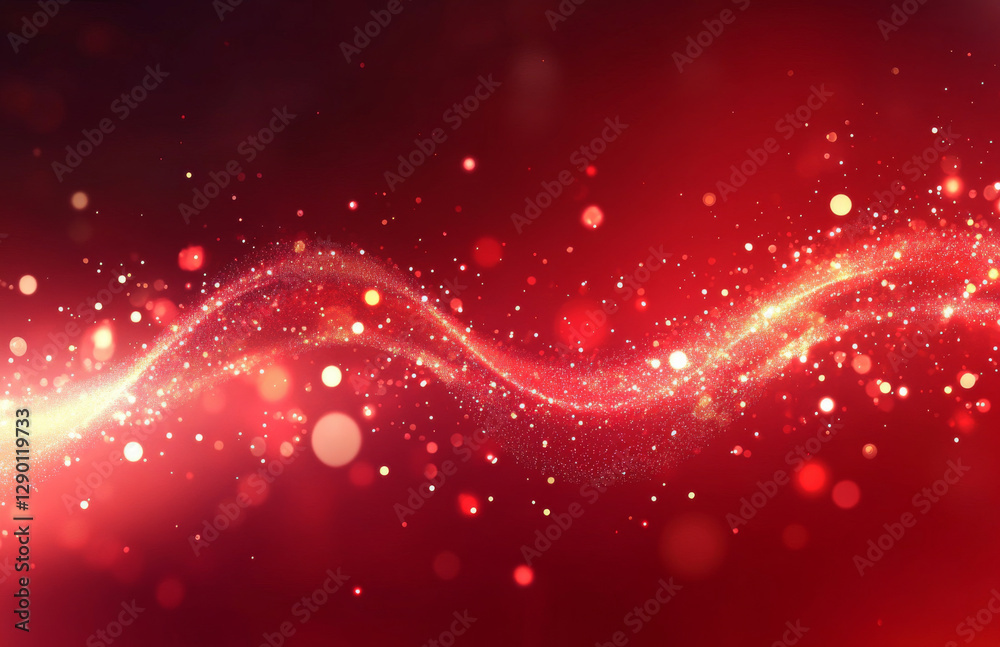 Fototapeta premium Red glowing light wave with sparkling particles creates vibrant background