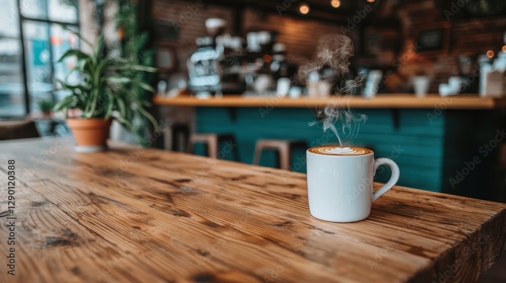 Steaming Latte Art on Rustic Wood Table in Cozy Coffee Shop Warm Drink Aroma and Relaxing Cafe Atmosphere Perfect for Morning or Afternoon Break Steaming Latte Art on Rustic Wood Table in Cozy Coffee Shop Warm Drink Aroma and Relaxing Cafe Atmosphere Perfect for Morning or Afternoon Break