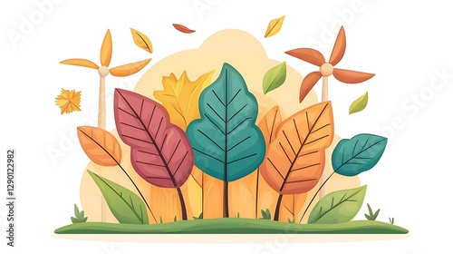 Colorful autumn leaves in a whimsical landscape digital illustration nature outdoor vibrant concept