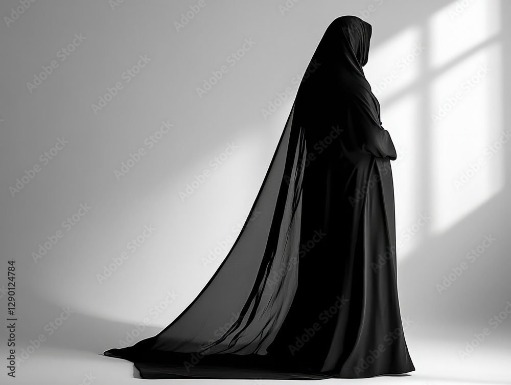 Elegant Woman in Black Veil with Soft Lighting and Minimal Background Elegant Woman in Black Veil with Soft Lighting and Minimal Background