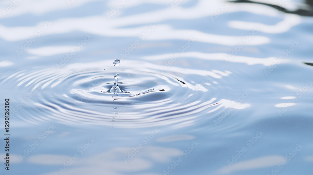 Φωτογραφία Water's Gentle Dance: Capturing a moment of serenity, a single droplet of water delicately disturbs the tranquil surface, creating expanding ripples in a soft, ethereal light
