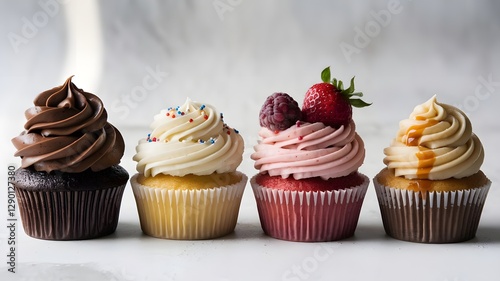 Four cupcakes with frosting