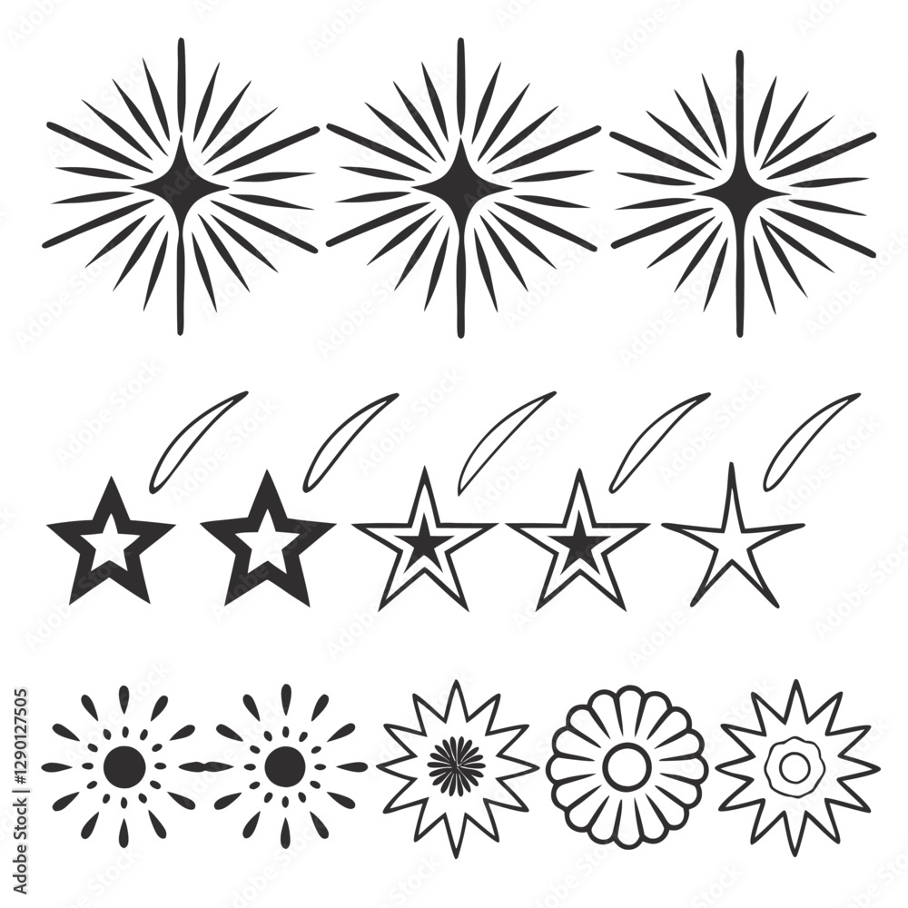 Obraz premium Starburst & Star Vector Set: Decorative Line Art Elements