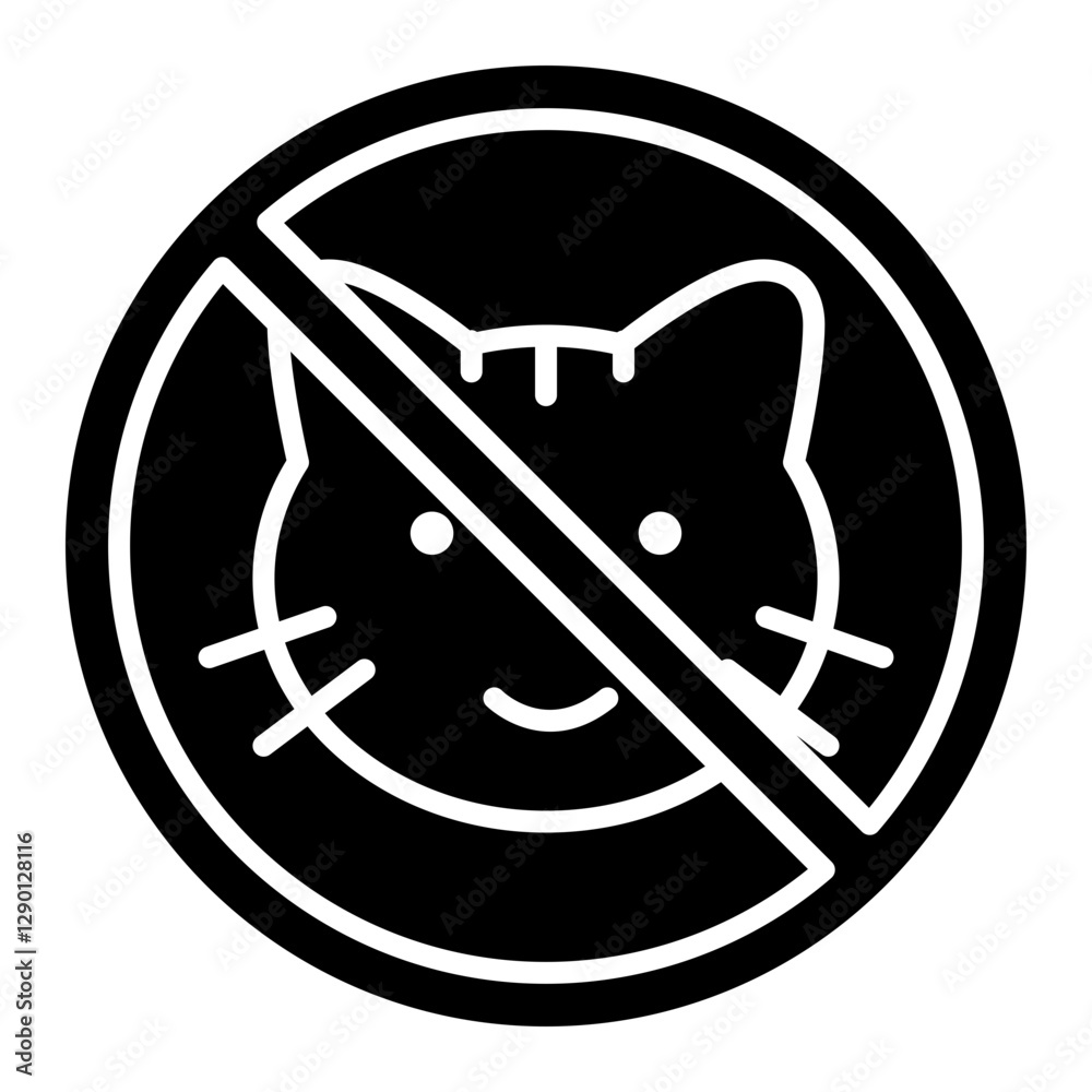 Illustration of No Cat Sign Glyph Icon Illustration of No Cat Sign Glyph Icon