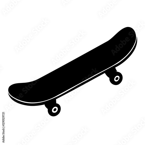 Simple black silhouette of a skateboard