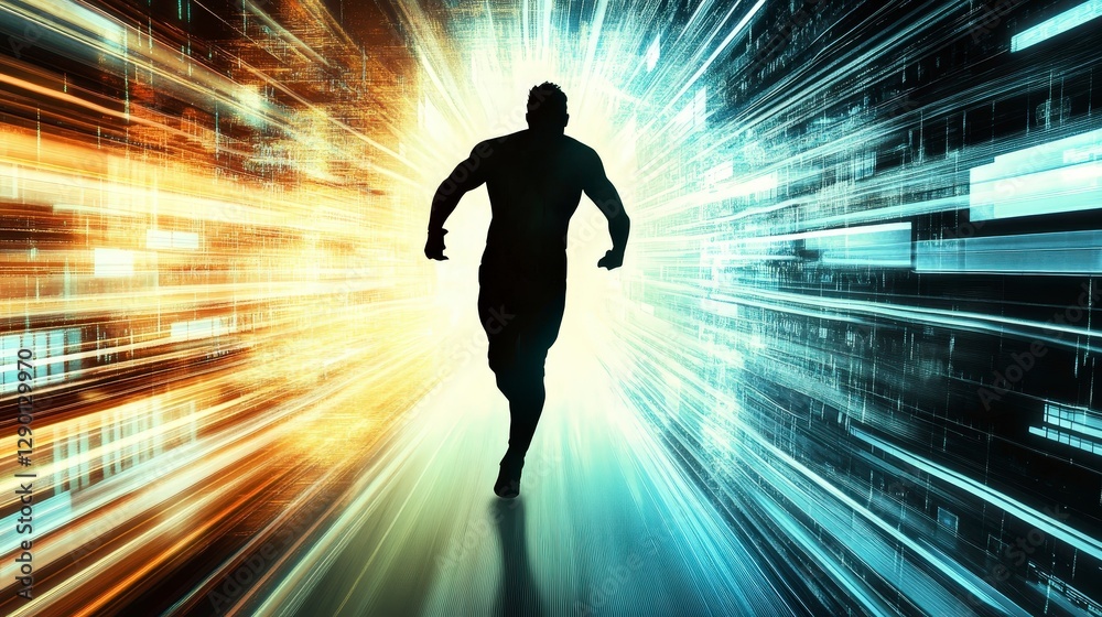 Dynamic Figure Running Through Energetic Light Burst Effect Dynamic Figure Running Through Energetic Light Burst Effect