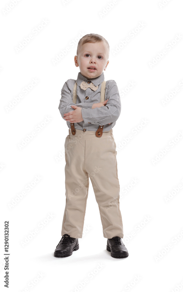 Full length portrait of cute little boy on white background Full length portrait of cute little boy on white background