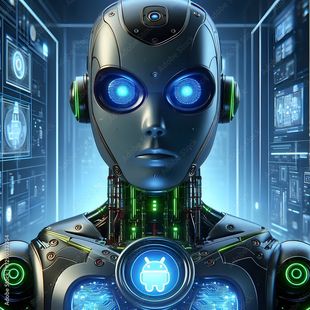 Blue screen robot android with hands Blue screen robot android with hands