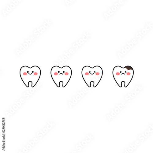 かわいい歯のキャラクターのイラストセット