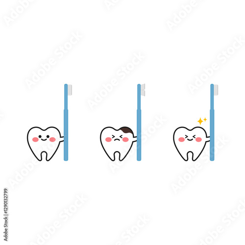 かわいい歯のキャラクターのイラストセット