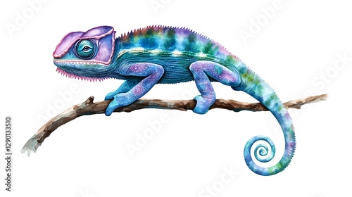 Elegant Chameleon Watercolor Painting with Vibrant Colors and Detail