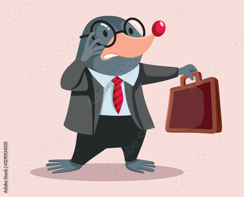 Business Mole Wearing a Suit Holding a Briefcase Vector Cartoon. Character with hidden agenda doing corporate espionage in a company