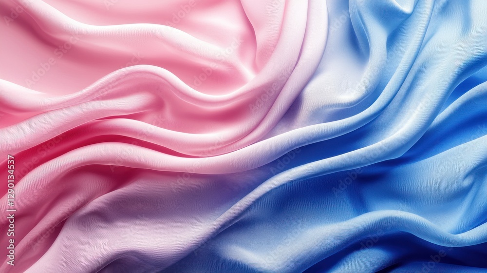 Obraz premium Elegant flowing fabric with soft pink and blue hues creating a smooth gradient texture for backgrounds and designs