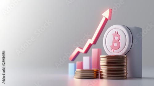 Bitcoin Growth Chart with Coins and Arrow
