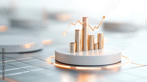 A 3Drendered image of a golden bar graph with an upward trend arrow, symbolizing growth and success in a futur