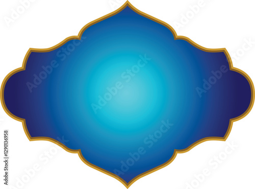 blue gold arabic frame, ornate shape, tribal decor, festive greeting card template, arabesque design, empty banner, isolated on white background