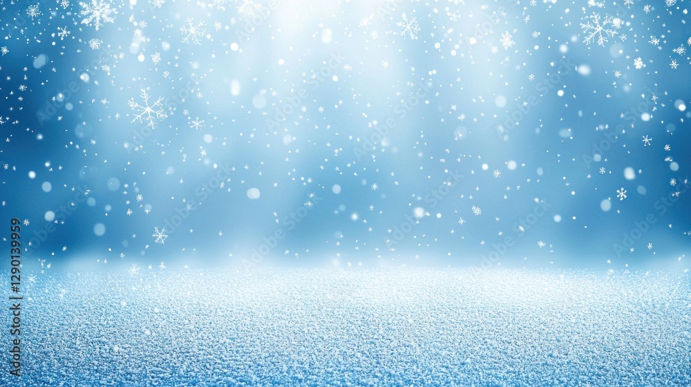 Obraz premium Serene winter snowfall scene with delicate snowflakes falling on a pristine snow covered surface creating a magical and dreamy atmosphere
