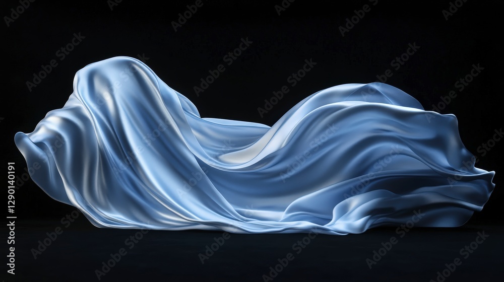 Fototapeta premium Soft Flowing Fabric in Light Blue Against a Black Background