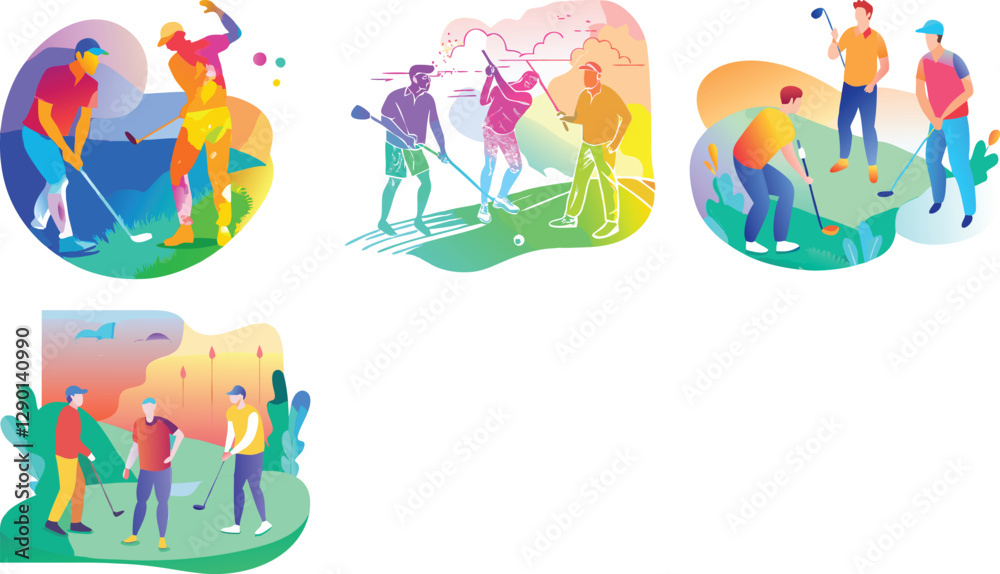 Fototapeta premium Golf men sports watercolor art design set on white background