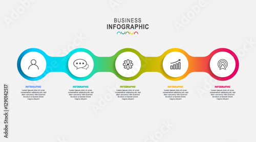 infographic template with 3D paper label, integrated circles. Business concept with 5 options. For content, diagram, flowchart, steps, parts, timeline infographics, workflow, chart.