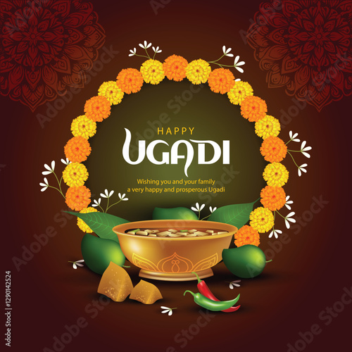 happy Ugadi New Year festival. holiday celebrated by the inhabitants of Karnataka and Andhra Pradesh. abstract vector illustration graphic design.