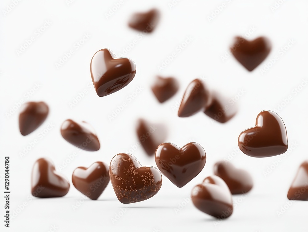 Floating Chocolate Hearts on a Minimalist White Background Floating Chocolate Hearts on a Minimalist White Background