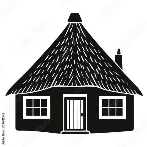  silhouette vector of classic thatched-roof house