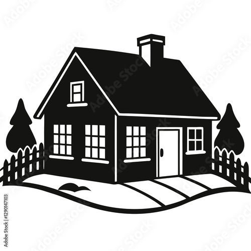  silhouette vector of farm cottage