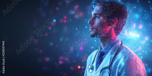 Wallpaper Mural Young doctor in lab coat surrounded by digital network Torontodigital.ca