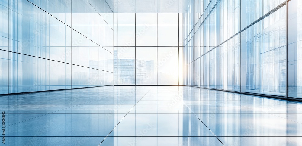 Modern Empty Office Corridor with City View