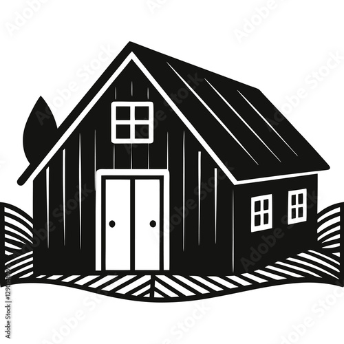  silhouette vector of farm hut