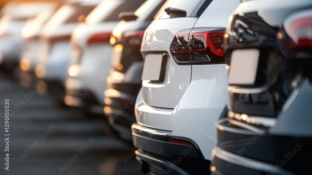 Obraz premium A lineup of vehicles for sale, showcasing simplicity and clarity in presentation. 