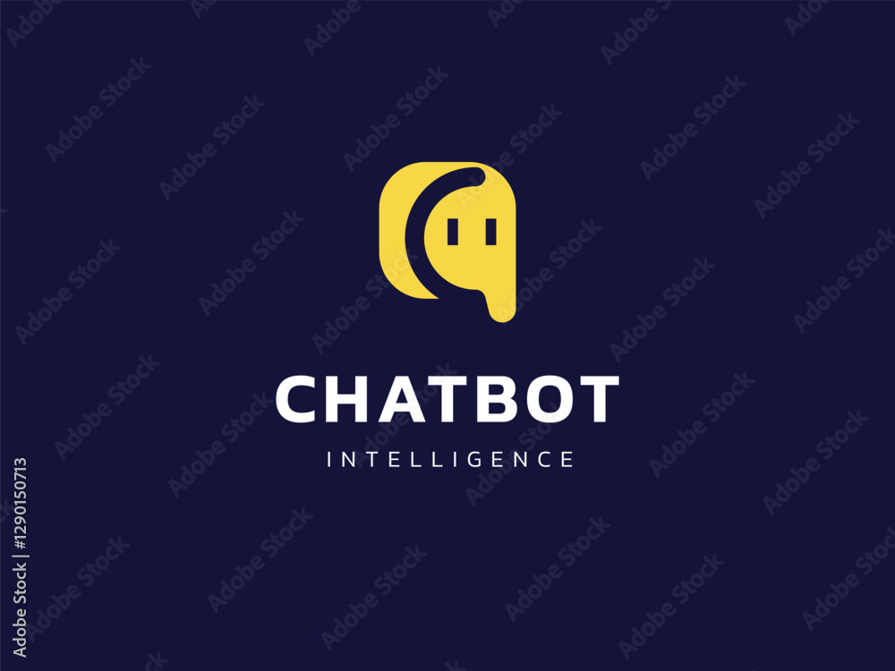Obraz premium Chat Bot Artificial Intelligence Technology with overlapping Friendly Robot Face in chat box logo vector design concept. Robot Virtual Assistance logotype symbol for AI Technology, online support, ui.