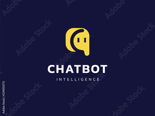 Chat Bot Artificial Intelligence Technology with overlapping Friendly Robot Face in chat box logo vector design concept. Robot Virtual Assistance logotype symbol for AI Technology, online support, ui.
