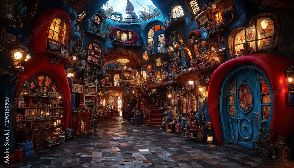 Obraz premium Maximalist Fantasy Shop Interior with Ornate Details and Whimsical Clutter