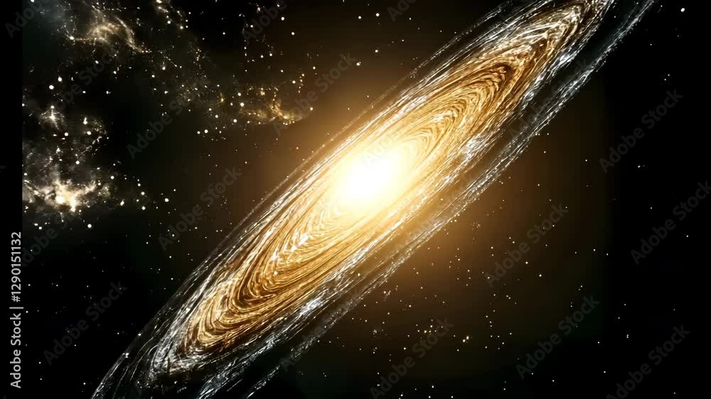 Bright glowing spiral galaxy in deep space  
