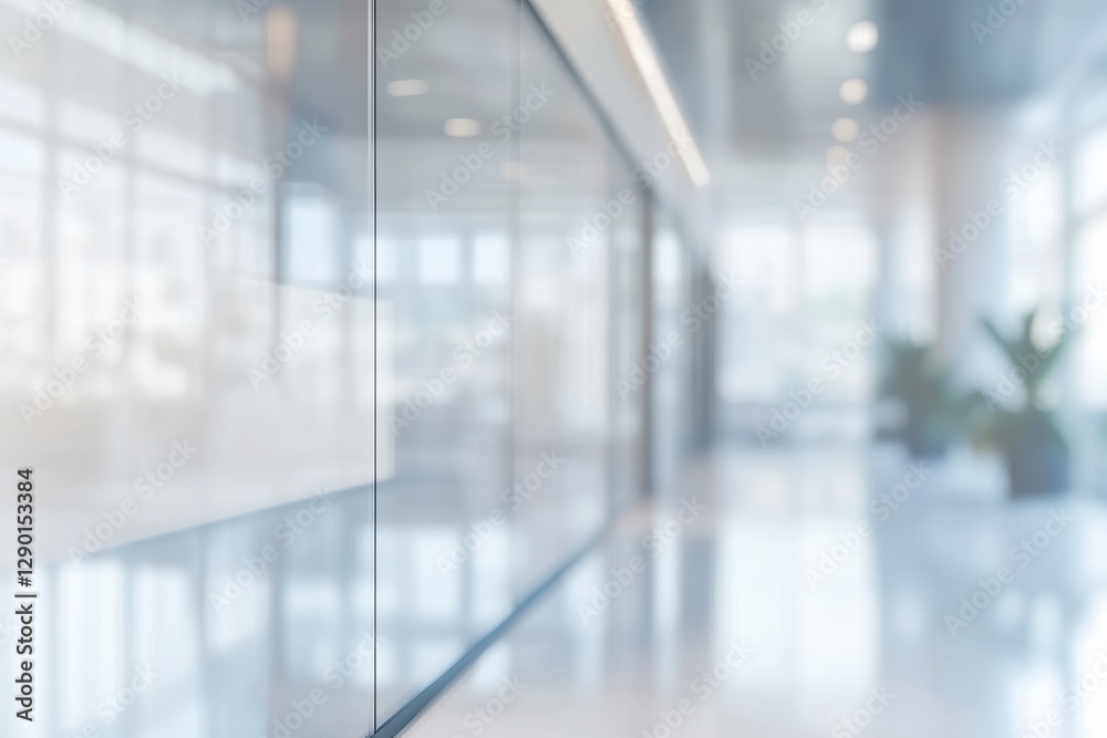 Modern Office Corridor with Glass Walls Modern Office Corridor with Glass Walls