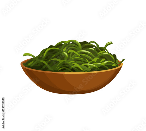 Cartoon seafood, seaweed salad or wakame for sea food cuisine or restaurant, isolated vector. Seaweed snack or salad dish for seafood cuisine, cooking ingredient or sushi bar menu and food product