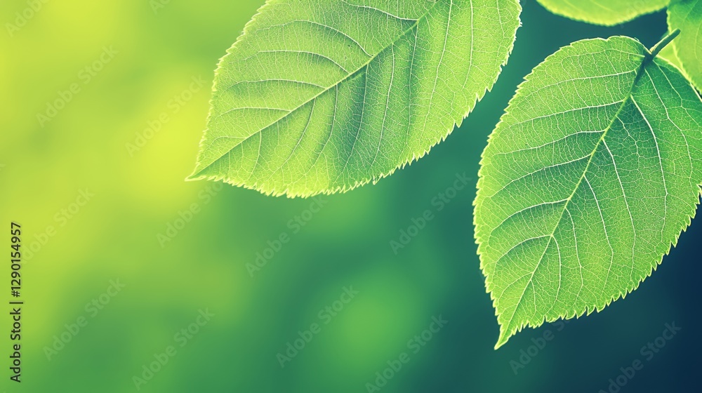 Close Up of Two Vibrant Green Leaves with Sunlight and Soft Background Close Up of Two Vibrant Green Leaves with Sunlight and Soft Background