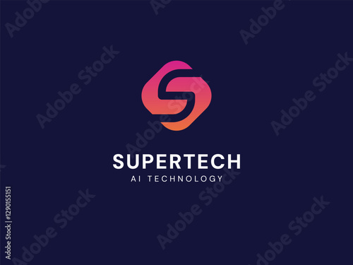Artificial intelligence with overlapping letter S in rounded square technology Analysis logo vector design concept. AI technology logotype symbol for advance technology, tech company, innovation, ui.