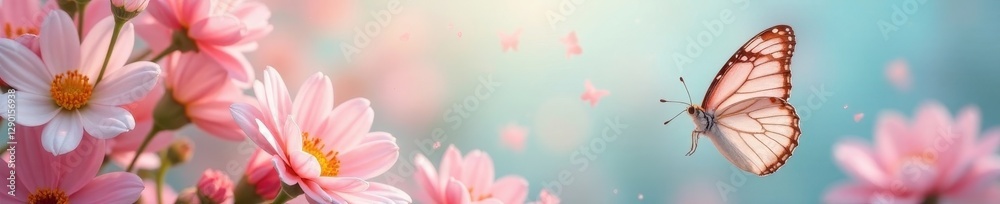 Delicate butterfly wings dance on a dreamy pastel floral backdrop , design, magic Delicate butterfly wings dance on a dreamy pastel floral backdrop , design, magic